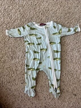 Milkbarn Light Blue Frog-Print Zip Footed One-Piece